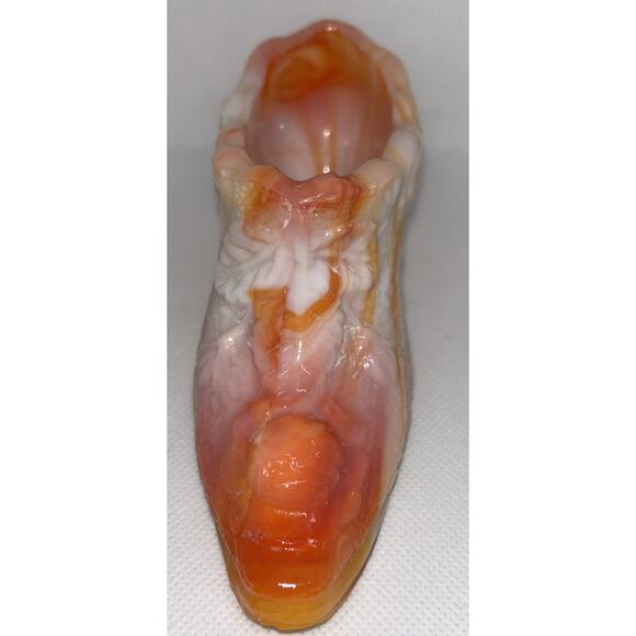 Vintage Kanawha Hand Crafted Cabbage Rose Orange Slag Glass Shoe 6" EC - Picture 8 of 14